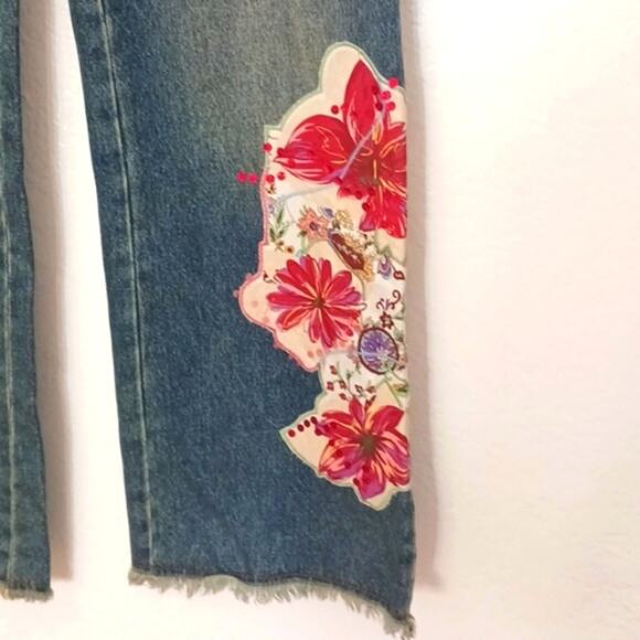 Thalia Sodi Jeans Womens Plus Sz 13 Blue Embroidered Sequins Flare Fringed Boho - Picture 10 of 16